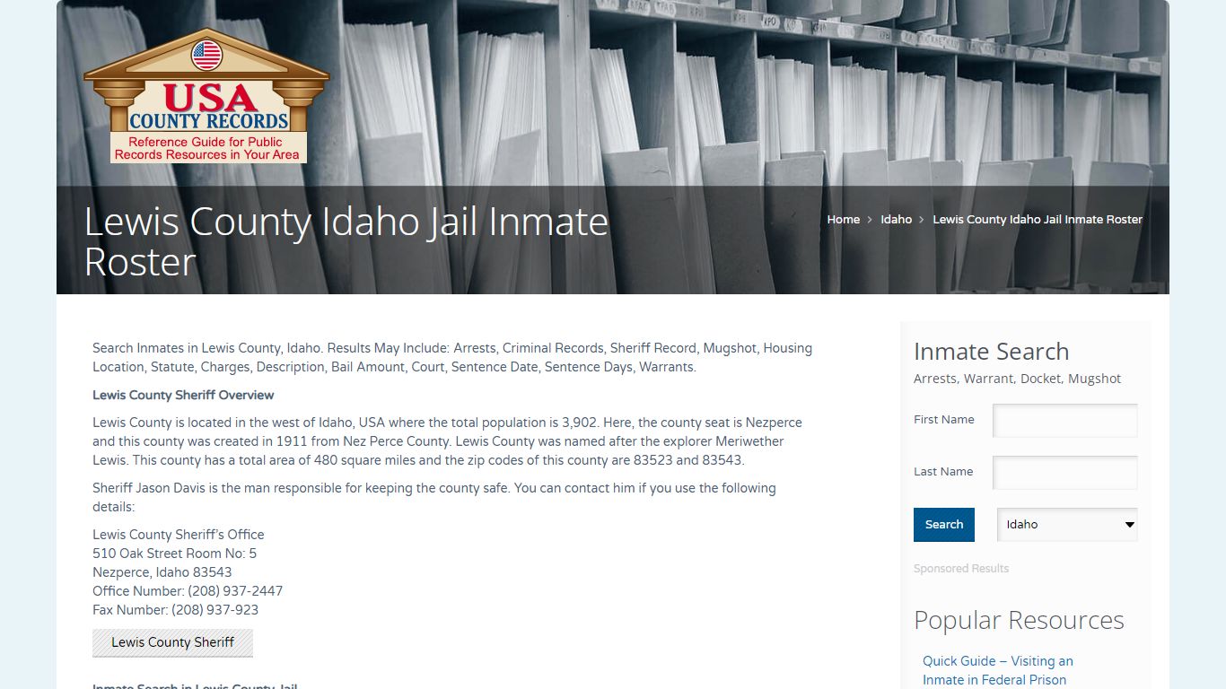 Lewis County Idaho Jail Inmate Roster | Name Search